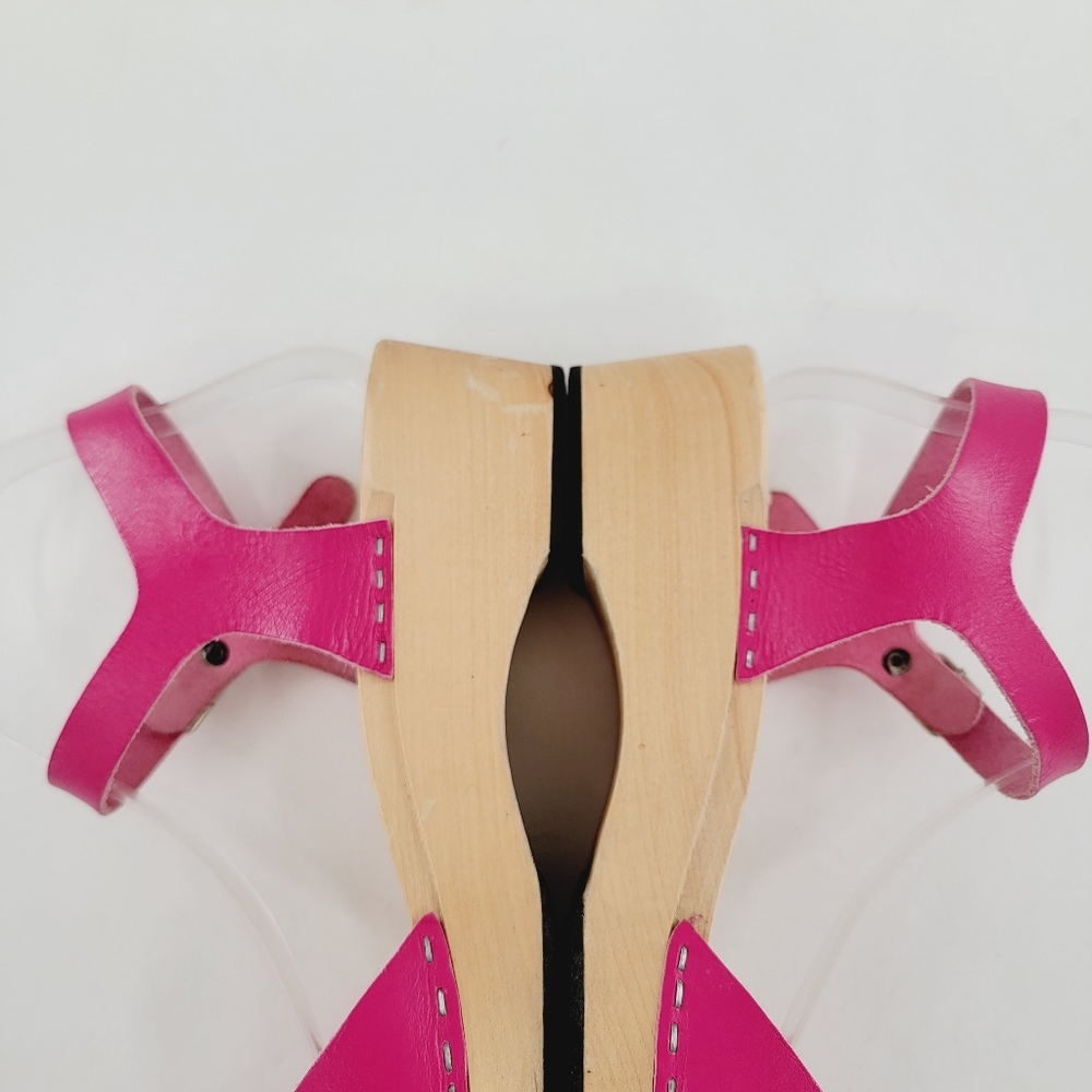 Swedish Hasbeens Suzanne Hot Pink Peep Toe Sandal Clogs - Picture 8 of 16